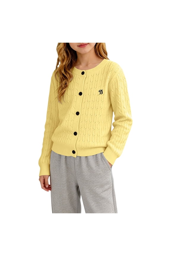 Cable Knit Sweatshirt for Toddler Girls Cute Heart Patch Long Sleeve Button Down Knitwear Prepp𝗒 Loose Casual Outerwear Tops Youth Crewneck Sweater Fall Outfit