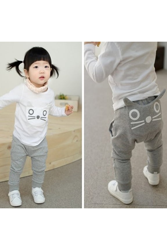 Children's Cute Cat Print Elastic Waist Joggers, Soft Stretchy Harem Pants for Boys Girls, Cartoon Animal Design Playtime Lounge Wear