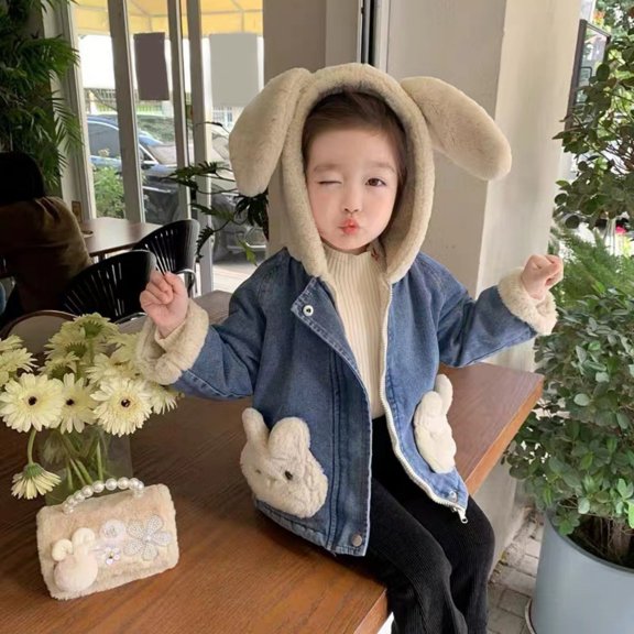 XXWXYD Childrens Denim Jacket Lamb Wool Velvet Lined Autumn Winter Coat Warm Outerwear Boys Girls Small Medium Sized B𝗅azer 𝖳weed Overcoat Cardigan