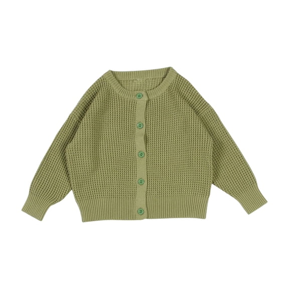 XXWXYD Chunky Knit Cardigan for Girls Cozy Crewneck Button Down Cropped Jacket Soft Winter Fall Sweater Toddler Baby