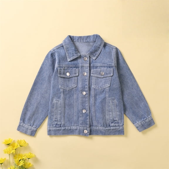 XXWXYD Classic Denim Jacket for Girls Long Sleeve Lapel Washed Button Down Coat Youth Kids Stretchy Cozy Casual Outerwear Jackets