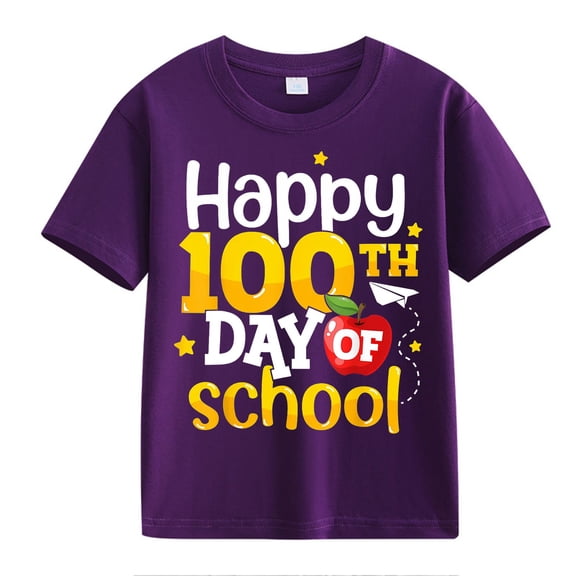 XXWXYD Clearence 100 Days Kids Children’s T-Shirt - Colorful Counting Graphic Top for School Spirit Events & Class Party Activities (10-11Years,Purple)