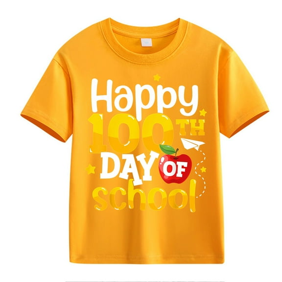 XXWXYD Clearence 100 Days Kids Children’s T-Shirt - Colorful Counting Graphic Top for School Spirit Events & Class Party Activities (4-5 Years,Orange)