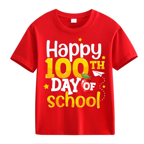 XXWXYD Clearence 100 Days Kids Children’s T-Shirt - Colorful Counting Graphic Top for School Spirit Events & Class Party Activities (10-11Years,Red)
