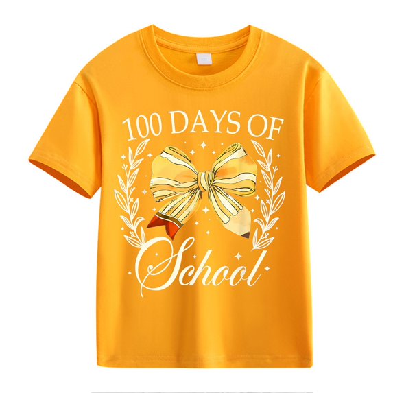 XXWXYD Clearence 100 Days Smarter Children's T-Shirt - Colorful Counting Graphic Top for School Spirit Events & Class Photo Ops (10-11Years,Orange)