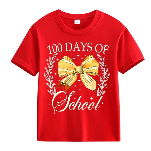 XXWXYD Clearence 100 Days Smarter Children's T-Shirt - Colorful Counting Graphic Top for School Spirit Events & Class Photo Ops (8-9 Years,Red)