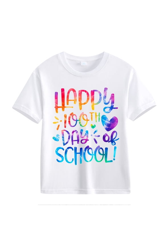 Clearence 100th Day School Celebration Kids Tee T-Shirt- Vibrant Number Print Commemorative Shirt for Classroom Milestones & Academic Achievements (10-11Years,White)