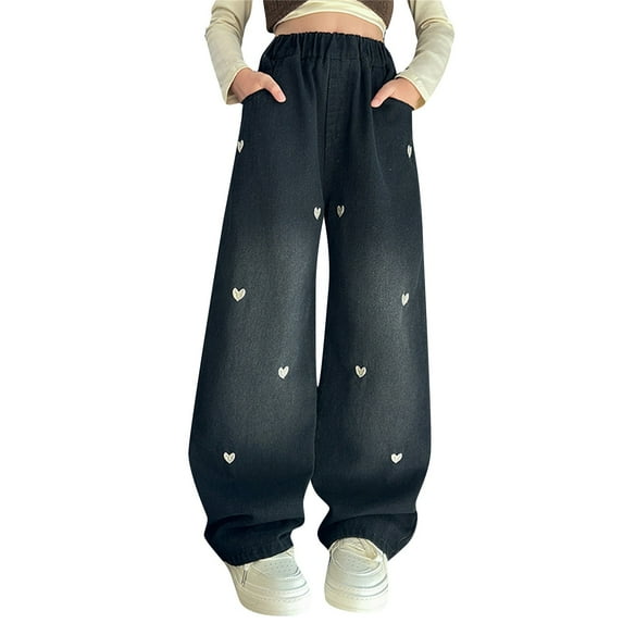 XXWXYD Clearence 2025 New Wide Leg Jeans Girl’s Baggy Denim Trousers High Waist Loose Straight Leg Pants Spring Autumn Casual Outwear for Preteen Teen