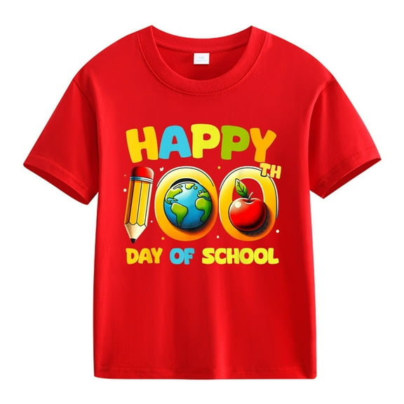 XXWXYD Clearence Boys & Girls 100 Days of School T-Shirt Soft Cotton Short Sleeve Loose Fit Top with Anniversary Print Breathable Summer Short-Sleeve Tops For Active Girls