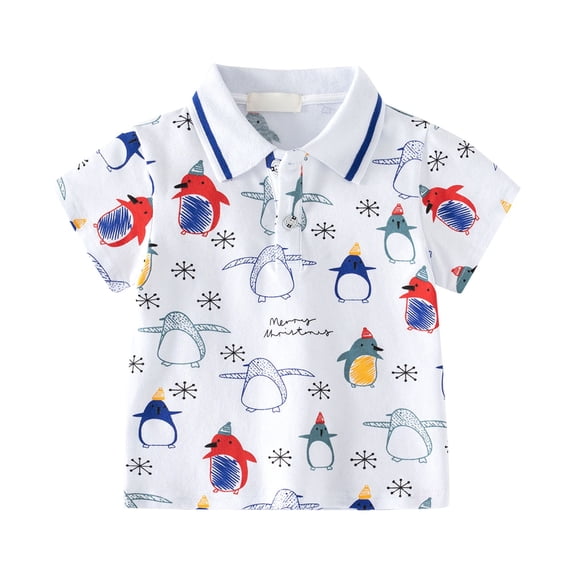 XXWXYD Clearence Boys' Short Sleeve Button Down Shirt with Cute Penguin Print Design Casual Summer Outfit Playdate Essential Pocket Tee for Toddler Kids 2-8 Years