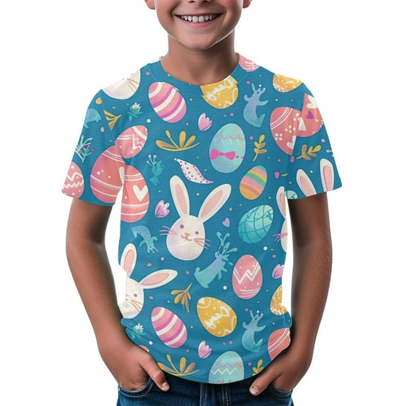 XXWXYD Clearence Easter Egg Hunt Kids T-Shirt | Floral Bunny Design with Colorful Eggs | Ultra Soft Girls Tee | Spring Festival Comfort Wear Ages 3-14 Years (10-11Years,Blue)