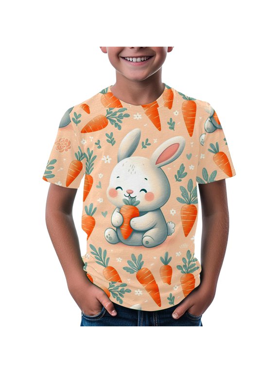 Clearence Easter Egg Hunt Kids T-Shirt | Floral Bunny Design with Colorful Eggs | Ultra Soft Girls Tee | Spring Festival Comfort Wear Ages 3-14 Years (10-11Years,Orange)