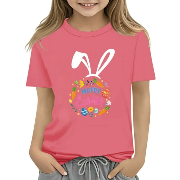 XXWXYD Clearence Easter Egg Hunt Tshirt for Girls - Adorable Bunny & Floral Design Kids Top, Breathable Cotton Spring Shirt for Easter Party, School & Family Photos (12-13 Years,Pink)