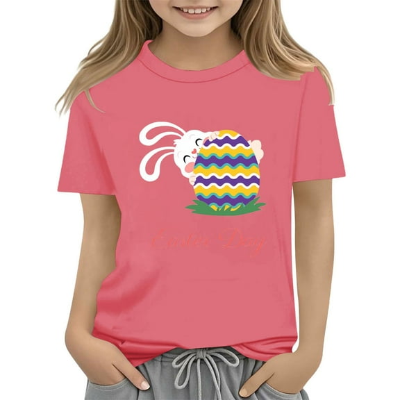 XXWXYD Clearence Floral Easter Bunny Tee for Girls - Vibrant Spring Colors Cotton Shirt, Skin-Friendly Kids Tshirt Perfect for Easter Sunday & Seasonal Photoshoot (10-11Years,Pink)