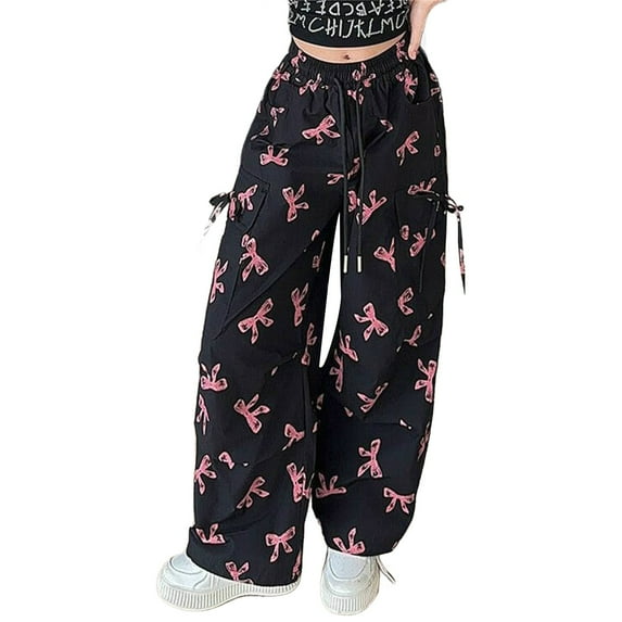 XXWXYD Clearence Girl's Baggy Bow Jeans Wide Leg Denim Pants Y2K Zipper Fly Flap Pocket Cargo Pants Girls Korean Style Middle And Large Children's Stylish Jeans