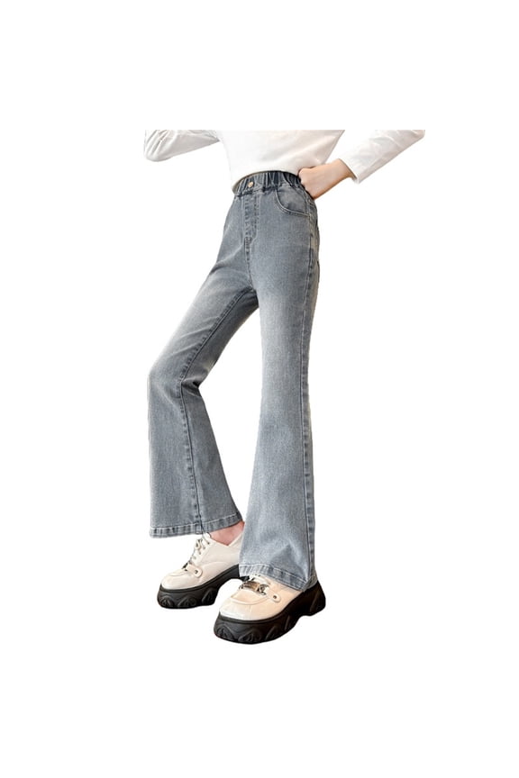 Clearence Girls 70s Flare Jeans Bell Bottom Denim Pants Retro Disco Style Casual Bottoms for Juniors Stretch Bootcut Jeans with Distressed Details