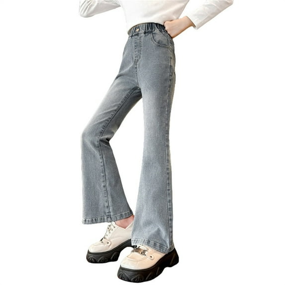 XXWXYD Clearence Girls 70s Flare Jeans Bell Bottom Denim Pants Retro Disco Style Casual Bottoms for Juniors Stretch Bootcut Jeans with Distressed Details
