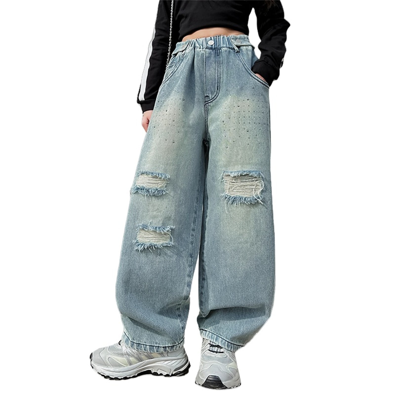 XXWXYD Clearence Girls 90s Wide Leg Jeans Retro Straight Denim