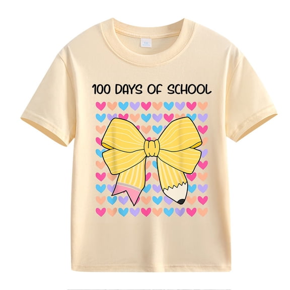 XXWXYD Clearence Girls And Boys Interactive Math Celebration Shirt - 100th Day School Event Cotton Tee with Counting Fun Graphics (4-5 Years,Beige)