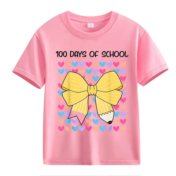 XXWXYD Clearence Girls And Boys Interactive Math Celebration Shirt - 100th Day School Event Cotton Tee with Counting Fun Graphics (6-7 Years,Pink)