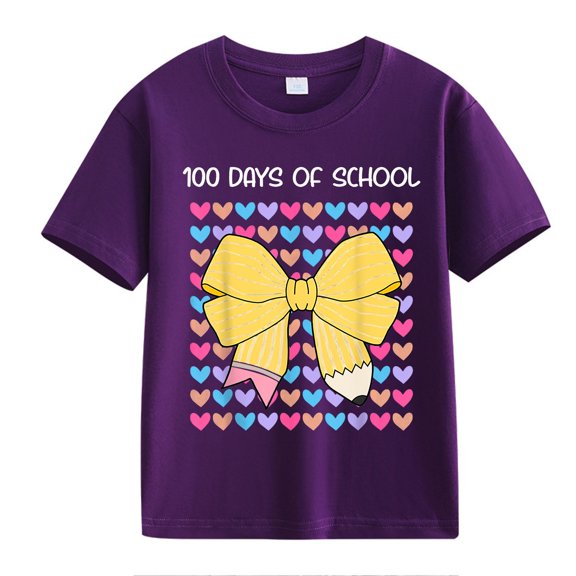 XXWXYD Clearence Girls And Boys Interactive Math Celebration Shirt - 100th Day School Event Cotton Tee with Counting Fun Graphics (6-7 Years,Purple)