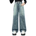 thumbnail image 1 of XXWXYD Clearence Girls Baggy Wide Leg Jeans Elastic Waist Casual Washed Denim Pants Girls Korean Style Middle And Large Children's Stylish Jeans Pants Age 5-14Y, 1 of 9