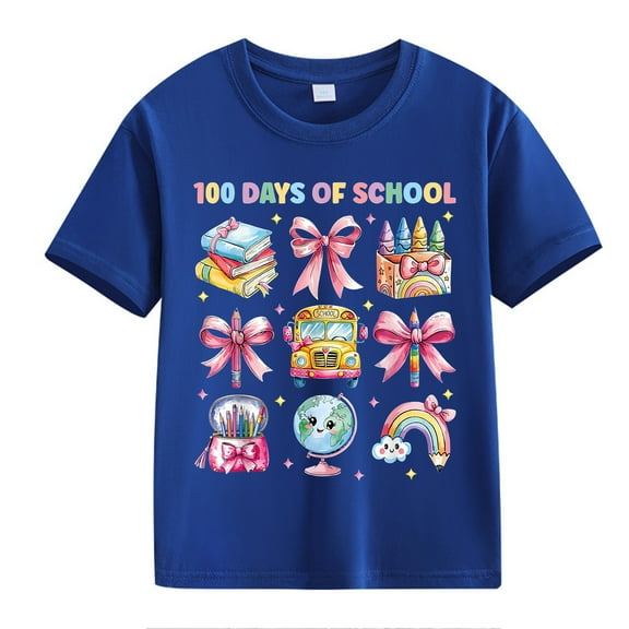 XXWXYD Clearence Girls And Boys 100 Days Celebration Tee T-Shirt - Motivational Number Graphic Cotton Shirt for Kids Classroom Achievements (12-13 Years,Dark Blue)