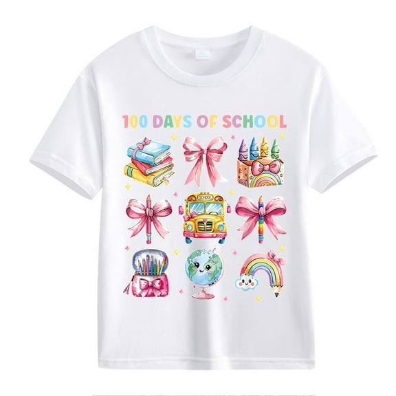 XXWXYD Clearence Girls And Boys 100 Days Celebration Tee T-Shirt - Motivational Number Graphic Cotton Shirt for Kids Classroom Achievements (12-13 Years,White)