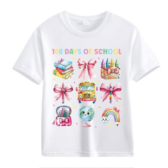 XXWXYD Clearence Girls And Boys 100 Days Celebration Tee T-Shirt - Motivational Number Graphic Cotton Shirt for Kids Classroom Achievements (12-13 Years,White)