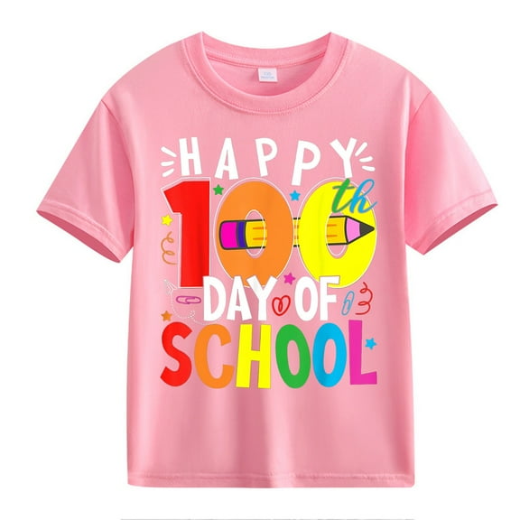 XXWXYD Clearence Girls And Boys Educational Milestone Youth Tee T-Shirt - Fun 100th Day Celebration Shirt with Numerals for Boys & Girls (10-11Years,Pink)
