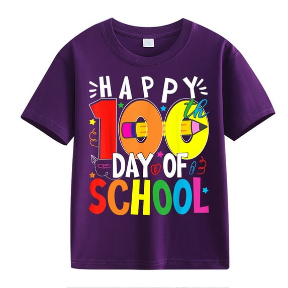 XXWXYD Clearence Girls And Boys Educational Milestone Youth Tee T-Shirt - Fun 100th Day Celebration Shirt with Numerals for Boys & Girls (10-11Years,Purple)