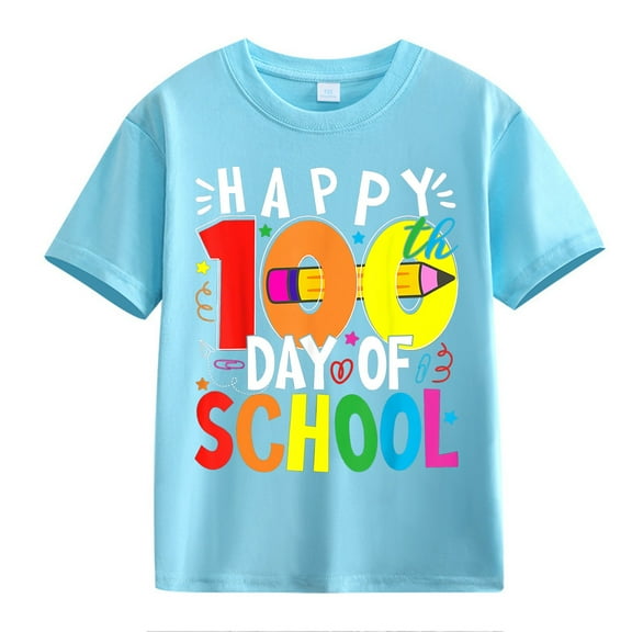XXWXYD Clearence Girls And Boys Educational Milestone Youth Tee T-Shirt - Fun 100th Day Celebration Shirt with Numerals for Boys & Girls (12-13 Years,Sky Blue)