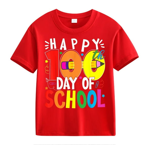 XXWXYD Clearence Girls And Boys Educational Milestone Youth Tee T-Shirt - Fun 100th Day Celebration Shirt with Numerals for Boys & Girls (4-5 Years,Red)