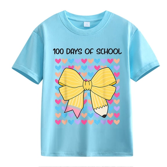 XXWXYD Clearence Girls And Boys Interactive Math Celebration Shirt - 100th Day School Event Cotton Tee with Counting Fun Graphics (8-9 Years,Sky Blue)