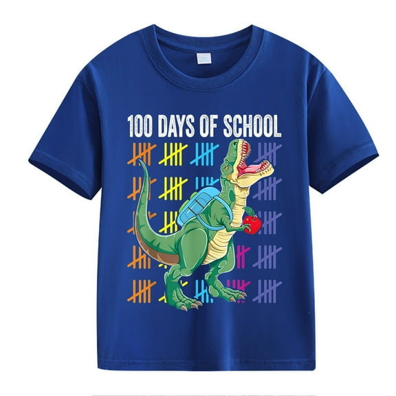 XXWXYD Clearence Girls And Boys School Year Progress Marker Top T-Shirt - Motivational 100 Days Celebration Shirt for Classroom Photo Ops (6-7 Years,Dark Blue)