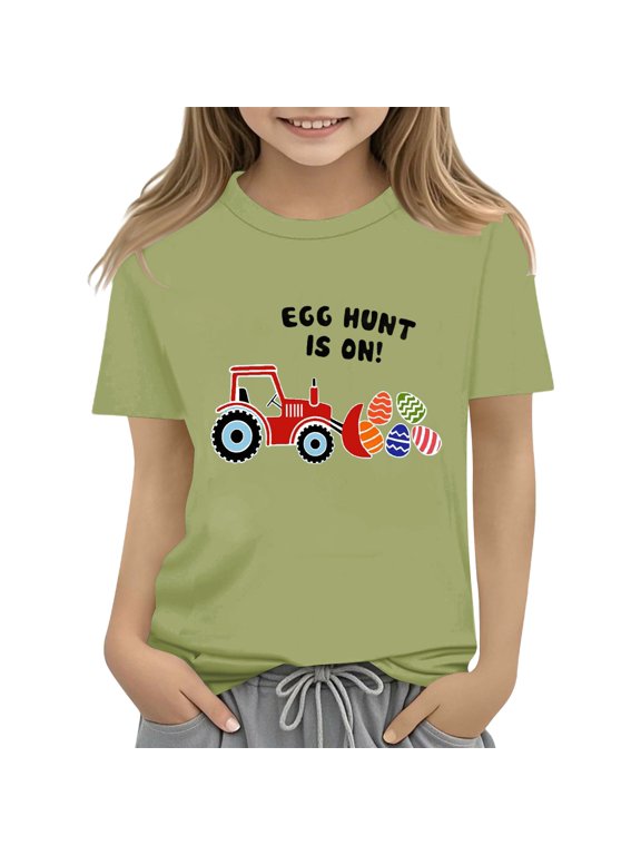 Clearence Girls Easter Bunny Graphic Tee with Floral Eggs Print - Soft Cotton Spring Tshirt for Kids Holiday Outfit, Cute Easter Gift for Toddler Girls (Age 3-12) (3-4 Years,AG)