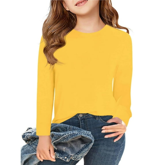 XXWXYD Clearence Girls Long Sleeve Crewneck Basic Tee Soft Layering Top for Fall School Essentials 5-14 Years