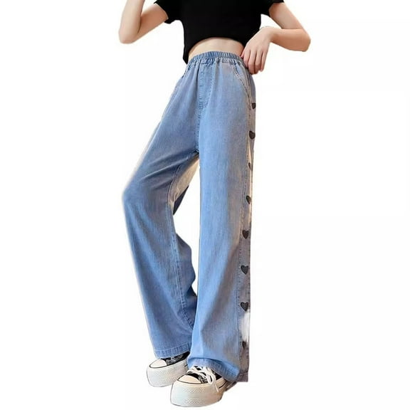 XXWXYD Clearence Girls Summer Jeans Lightweight Stretch Skinny Pants for Tweens (8-14 Years) Mid-Rise Ripped Denim Casual Bottoms with Belt Loops Outdoor Play