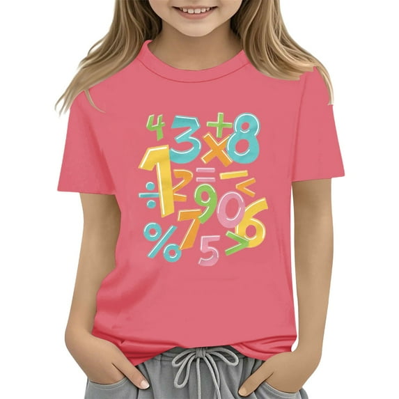 XXWXYD Clearence Kids Girls And Boys Number Graphic Cotton Top - Numeric Print Shirt for School Math Fair & STEM Activities (12-13 Years,Pink)