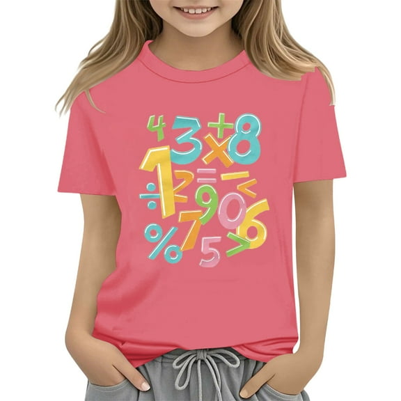 XXWXYD Clearence Kids Girls And Boys Number Graphic Cotton Top - Numeric Print Shirt for School Math Fair & STEM Activities (4-5 Years,Pink)