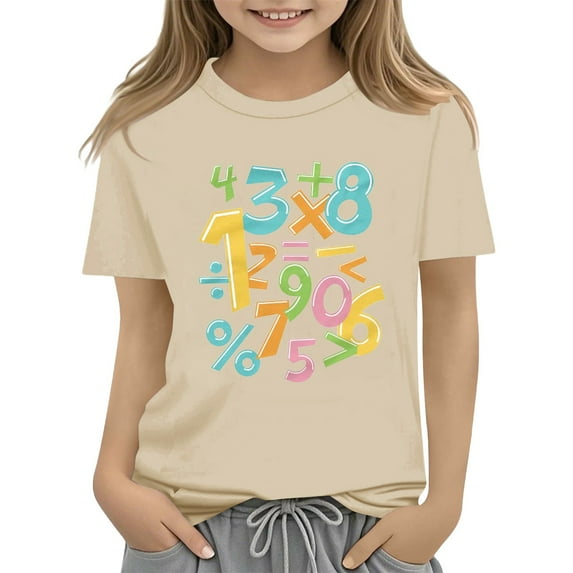 XXWXYD Clearence Kids Girls And Boys Number Graphic Cotton Top - Numeric Print Shirt for School Math Fair & STEM Activities (8-9 Years,Khaki)