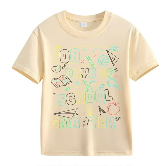 XXWXYD Clearence Kids’ Girls And Boys T-Shirt Academic Achievement Top - Cheerful 100th Day School Shirt with Playful Number Design (6-7 Years,Beige)