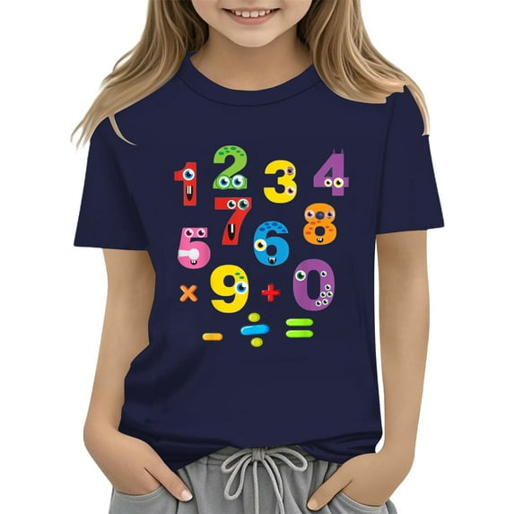 XXWXYD Clearence Kids Girls And Boys Youth Tee T Shirt - Interactive Math Day 2025 Celebration Shirt with Educational Number Designs (6-7 Years,Navy)