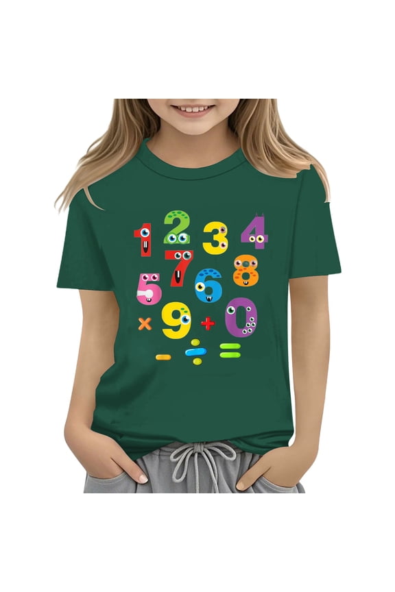 Clearence Kids Girls And Boys Youth Tee T Shirt - Interactive Math Day 2025 Celebration Shirt with Educational Number Designs (10-11Years,Green)