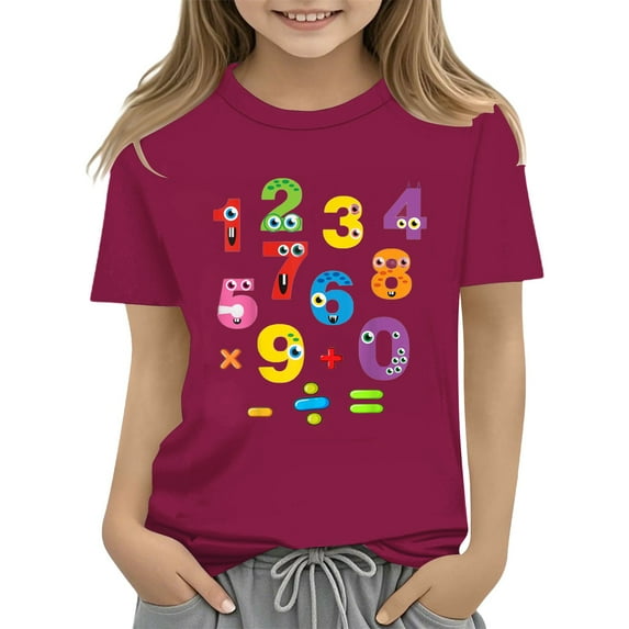 XXWXYD Clearence Kids Girls And Boys Youth Tee T Shirt - Interactive Math Day 2025 Celebration Shirt with Educational Number Designs (12-13 Years,Wine)