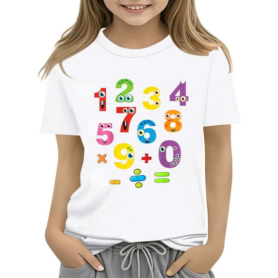 XXWXYD Clearence Kids Girls And Boys Youth Tee T Shirt - Interactive Math Day 2025 Celebration Shirt with Educational Number Designs (4-5 Years,White)