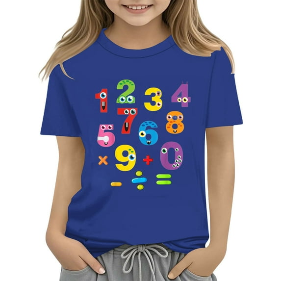 XXWXYD Clearence Kids Girls And Boys Youth Tee T Shirt - Interactive Math Day 2025 Celebration Shirt with Educational Number Designs (6-7 Years,Dark Blue)