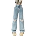 thumbnail image 1 of XXWXYD Clearence Kids Girls Ripped Jeans Style Destroyed Washed Denim Pants Baggy Loose Fit Street Fashion Casual Trousers for Tweens, 1 of 8