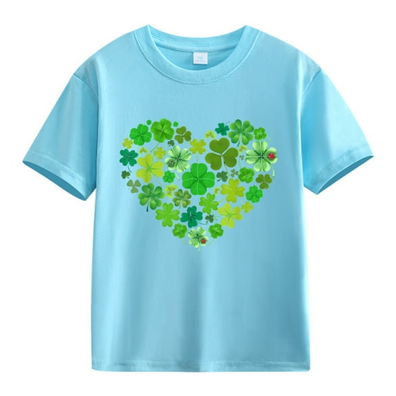 XXWXYD Clearence Spring And Summer Children’s T-Shirt - Trendy Floral Print Cotton Blend Top for Girls Outdoor Activities (10-11Years,Sky Blue)