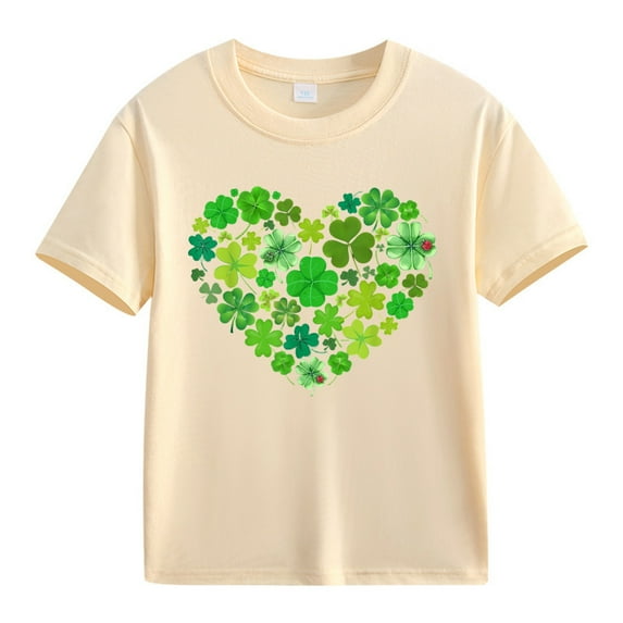 XXWXYD Clearence Spring And Summer Children’s T-Shirt - Trendy Floral Print Cotton Blend Top for Girls Outdoor Activities (8-9 Years,Beige)